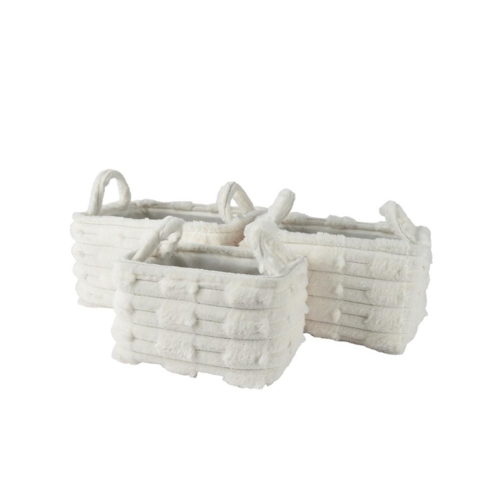 SET 3 CESTI PELLICCIA RETT. BIANCO H.22CM.